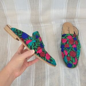 Free People Brocade At Ease Loafers Shoes Floral Size 38/7 Leather Mules